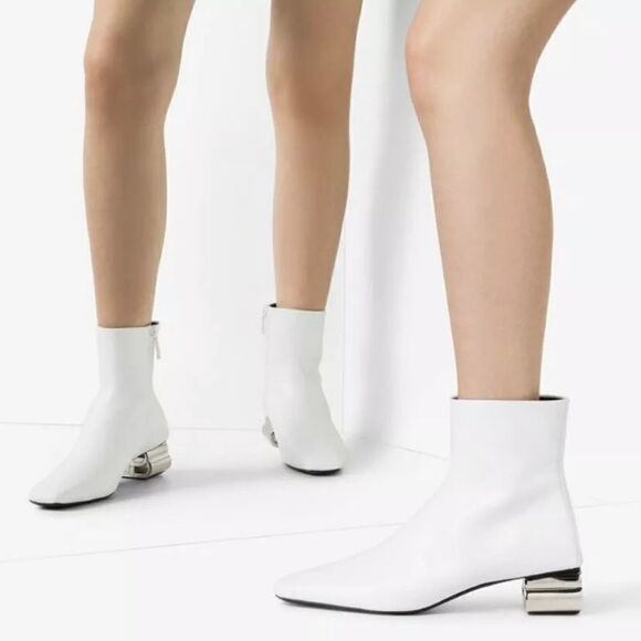 Balenciaga White Typo BB Heel Leather Ankle Boots size 39 - Picture 2 of 15